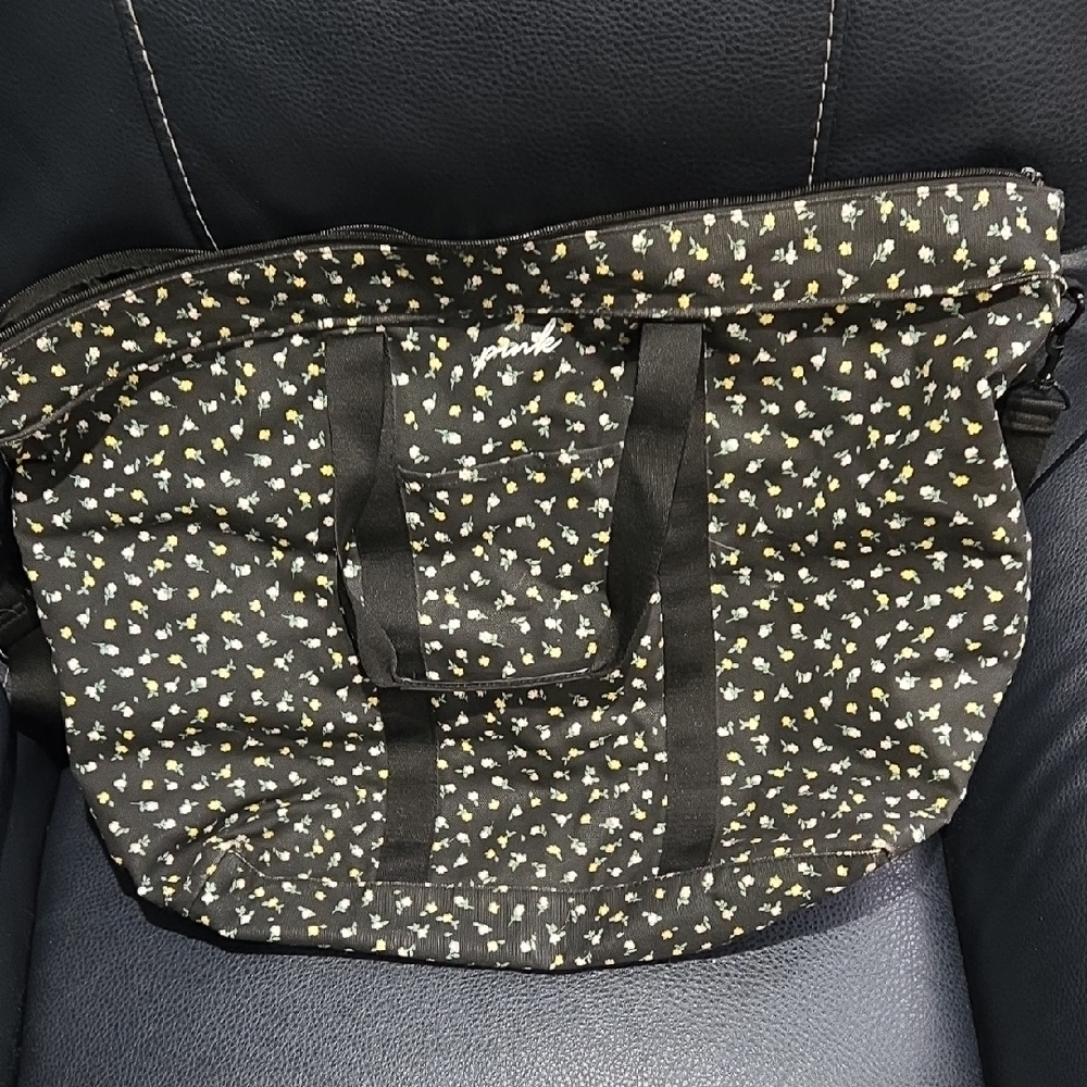 Pink Black Floral Tote Bag